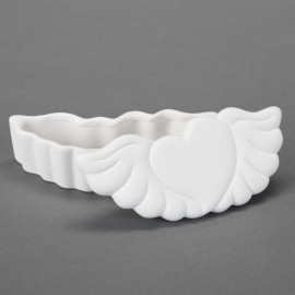Ceramic Bisque Heart w/wings Trinket Box