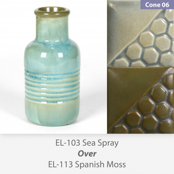 Sea Spray - EL103 over Spanish Moss EL113 Glaze Combination