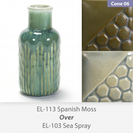 Spanish Moss EL113 over Sea Spray EL103 Glaze Combination