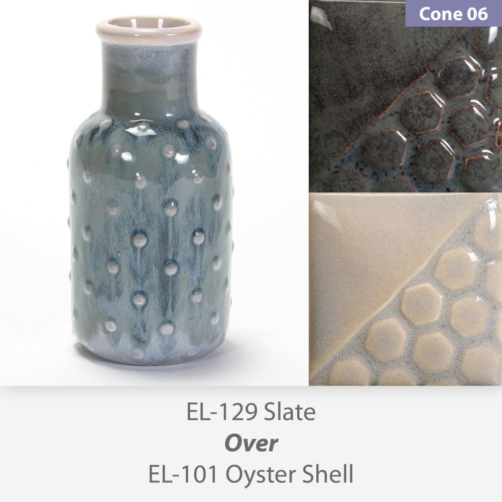 Slate EL129 over Oyster Shell EL101 Mayco Glaze Combination